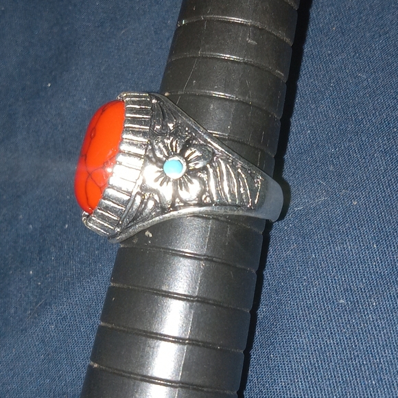 BLOWOUT Silver plated And Red Turquoise Style Colored Stone Ring SZ 6 - Picture 3 of 5
